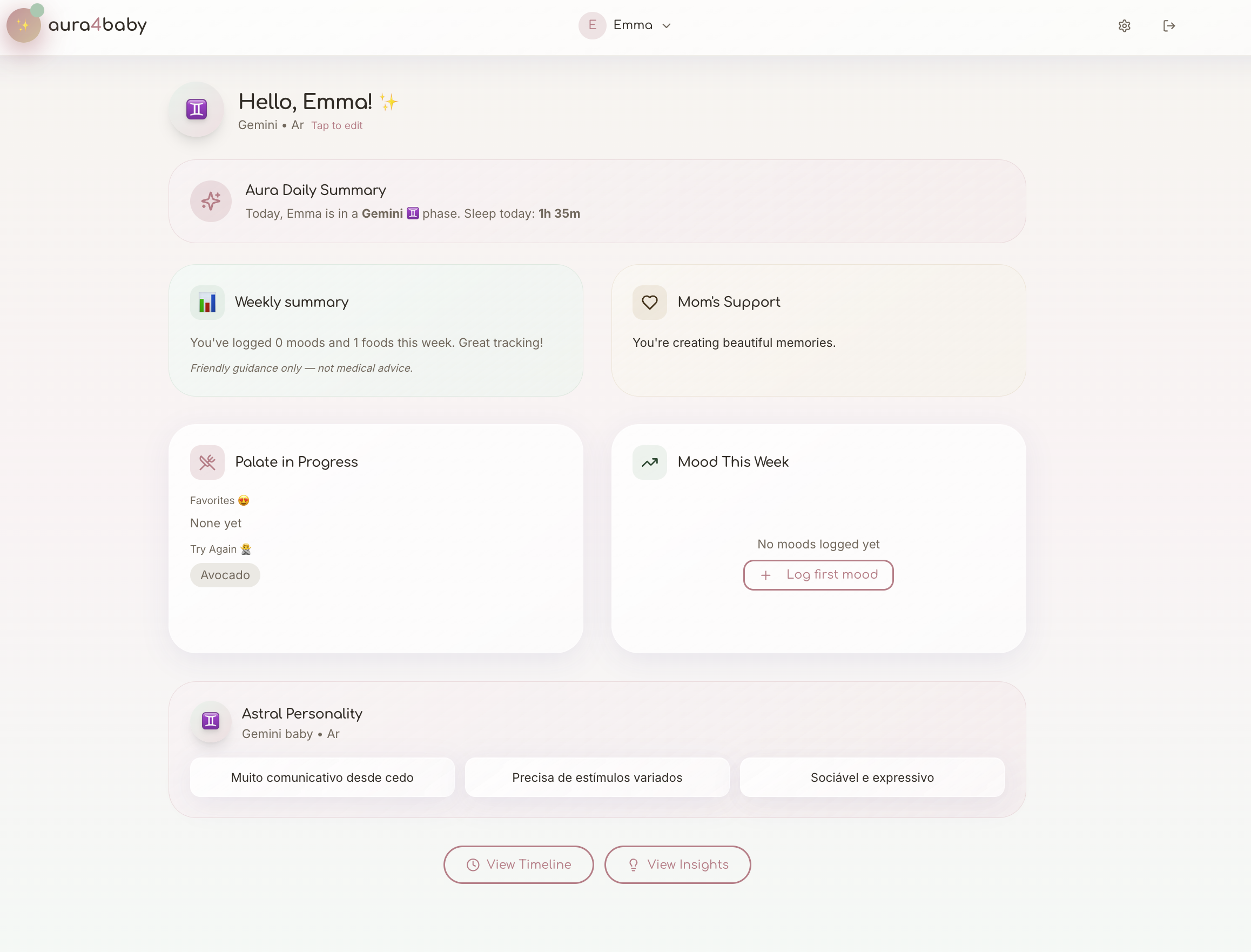 Aura4Baby dashboard screenshot