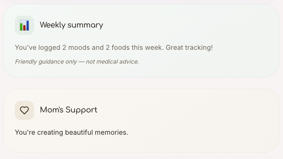 Weekly summary and mom support